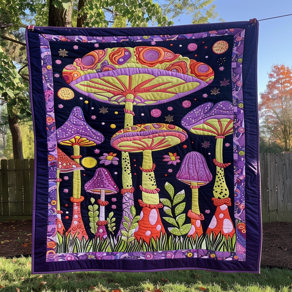 Mystical Mushrooms Quilted Blanket - Throw (55" x 60")