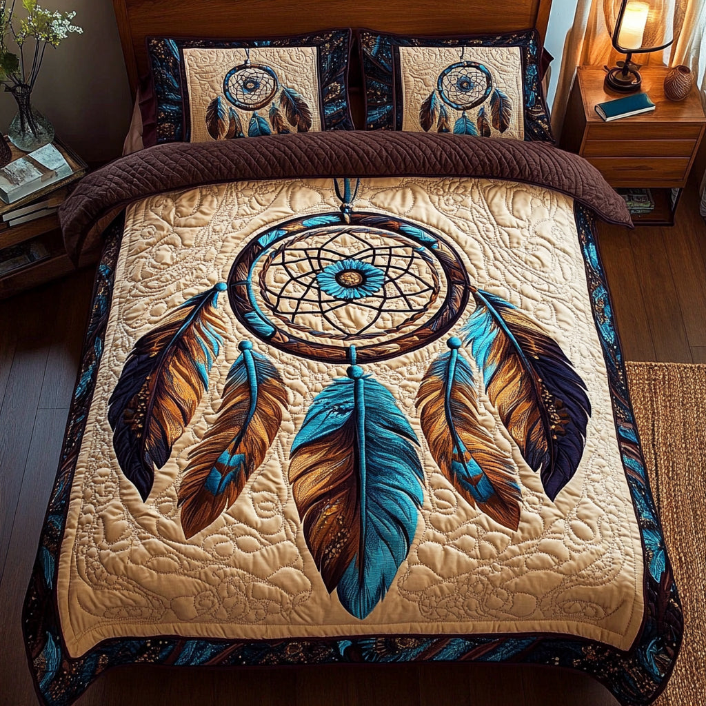 Mystical Feather 3-Piece Quilted Bedding Set - Single (59" x 70")