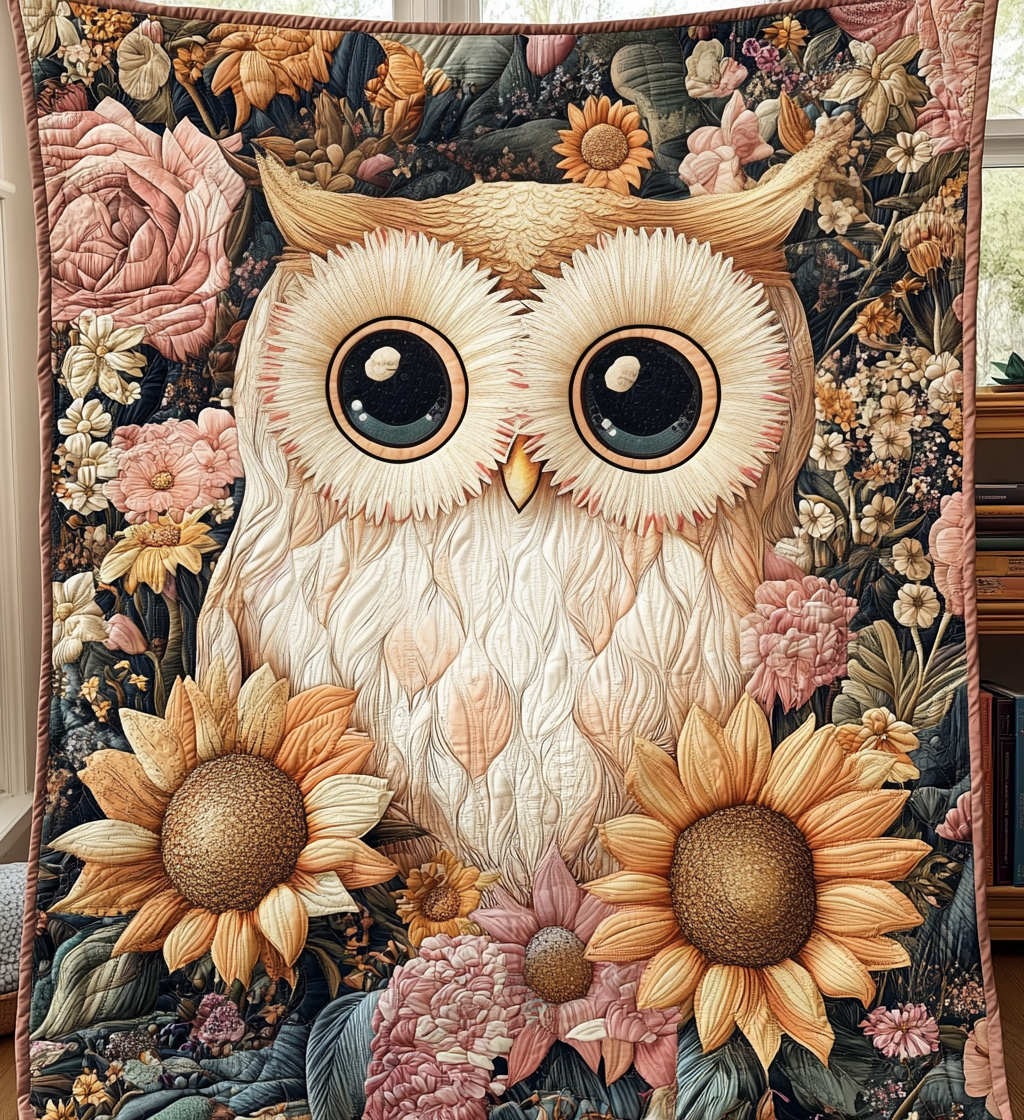 Mystical Owl Garden Quilted Blanket - Throw (55" x 60")
