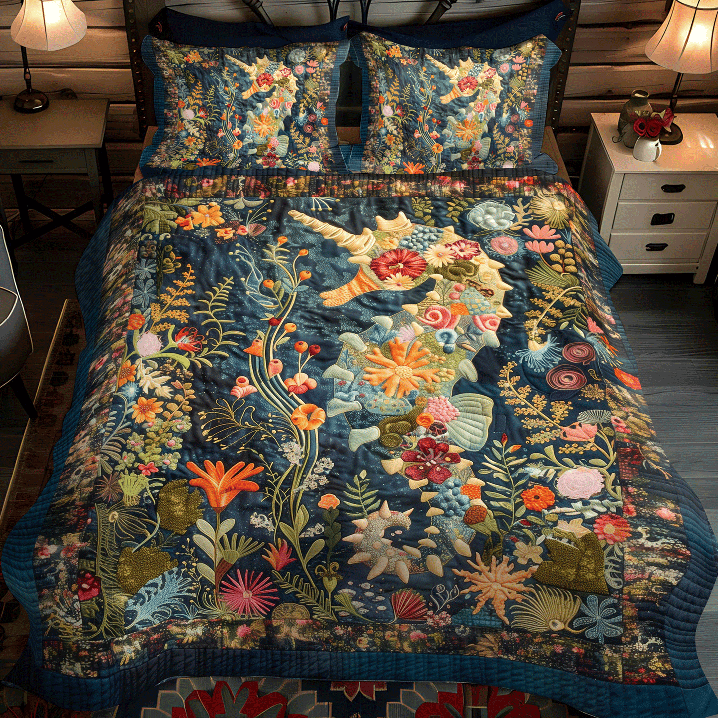 Mystical Seahorse 3-Piece Quilted Bedding Set - Single (59" x 70")