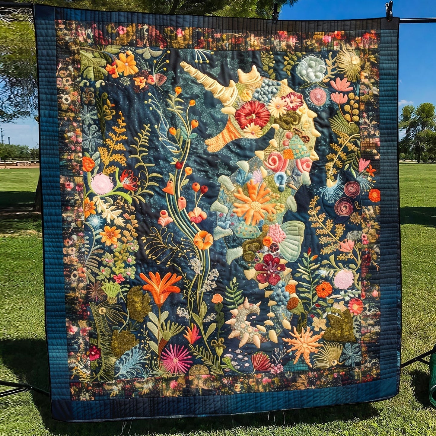 Mystical Seahorse Quilted Blanket - Throw (55" x 60")