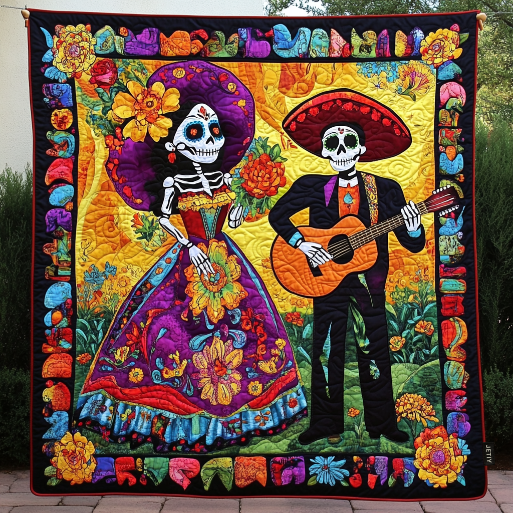 Dia De Los Muertos Quilted Blanket - Throw (55" x 60")