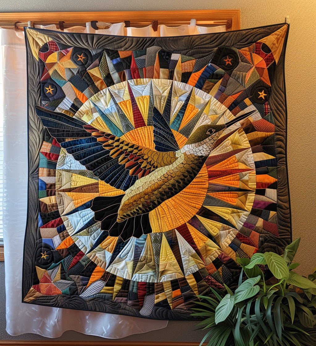 Native Hummingbird Quilted Blanket - Throw (55" x 60")