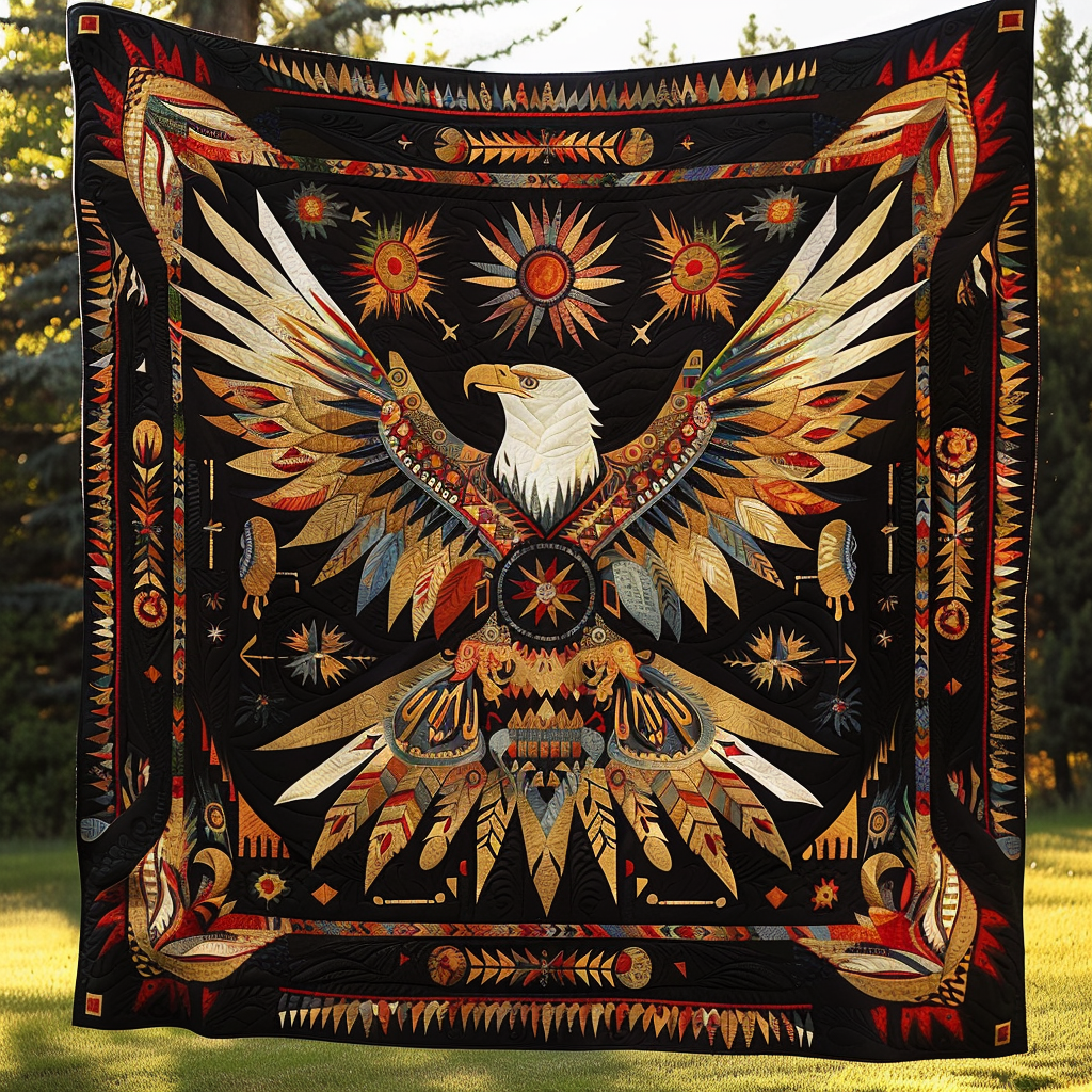 Native Night Eagle Quilted Blanket - Throw (55" x 60")