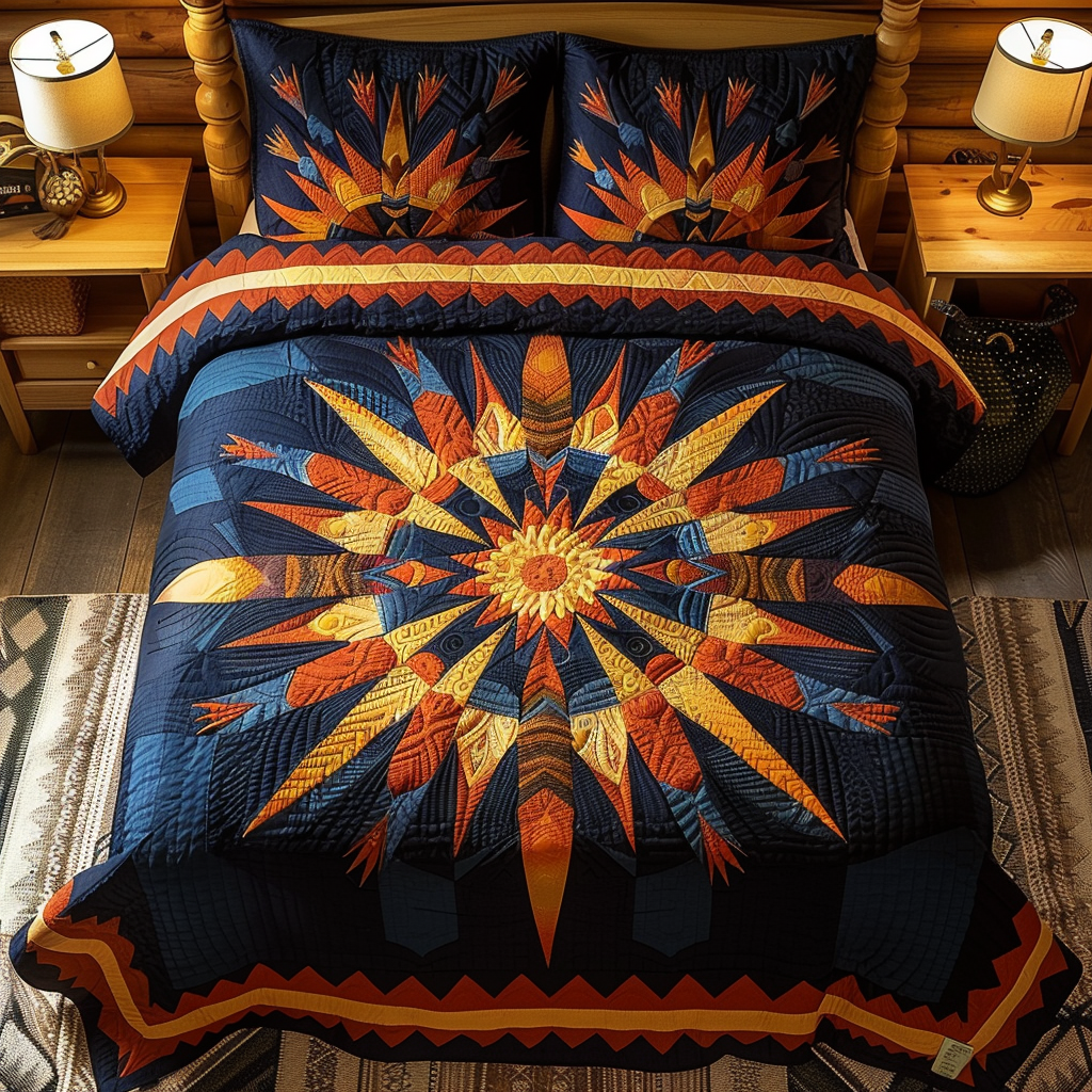 Native Star Feather 3-Piece Quilted Bedding Set - Single (59" x 70")