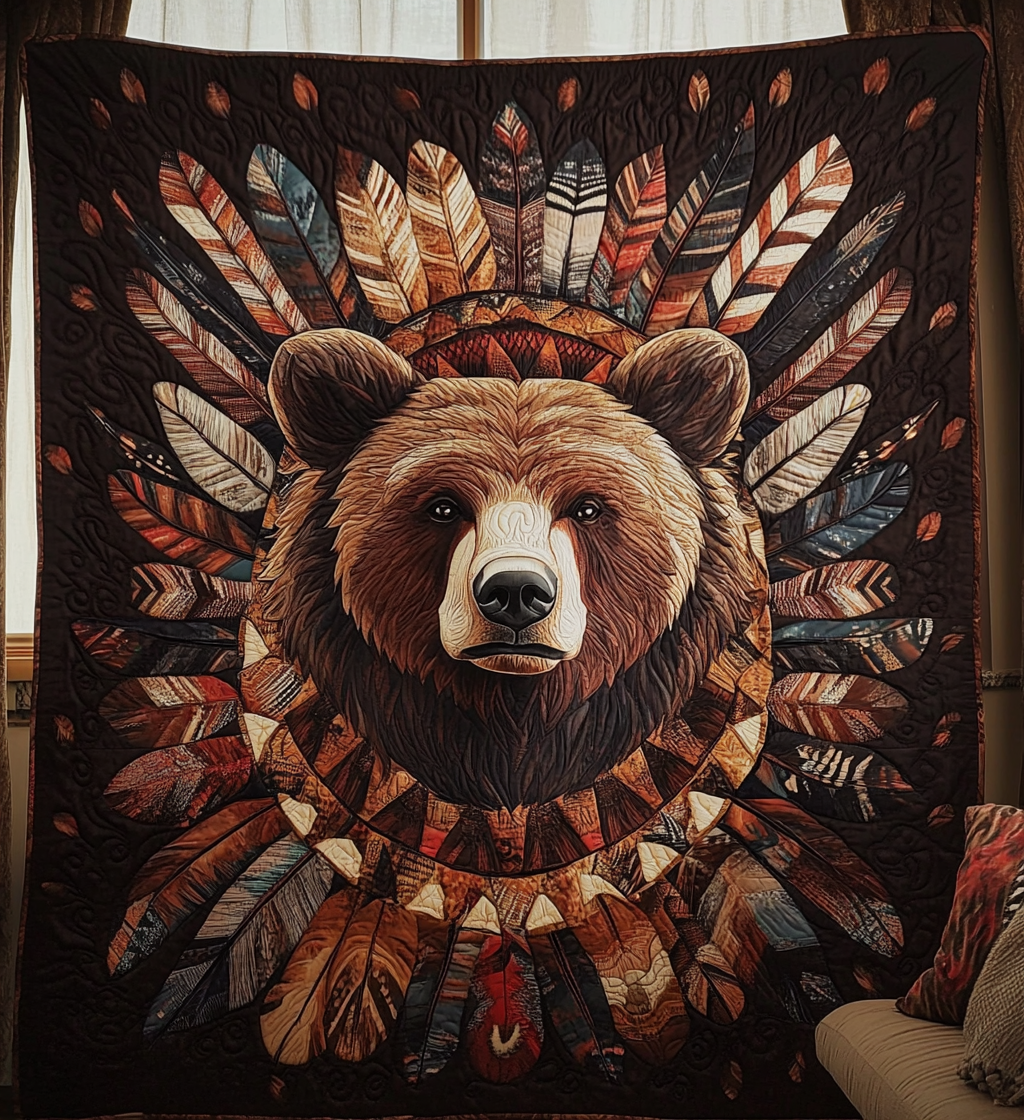 Native Bear Proud Quilted Blanket - Throw (55" x 60")