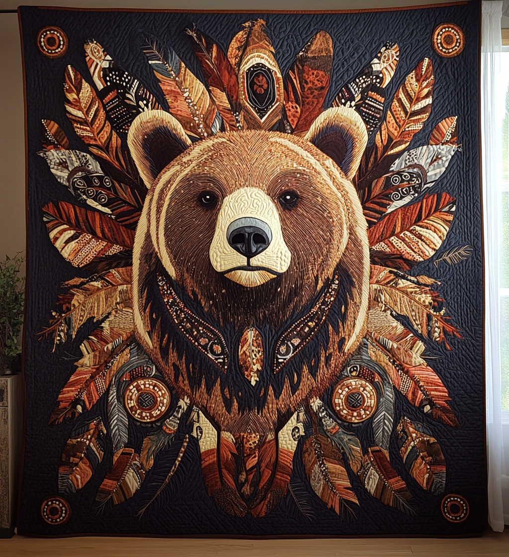 Native Bear Quilted Blanket - Throw (55" x 60")