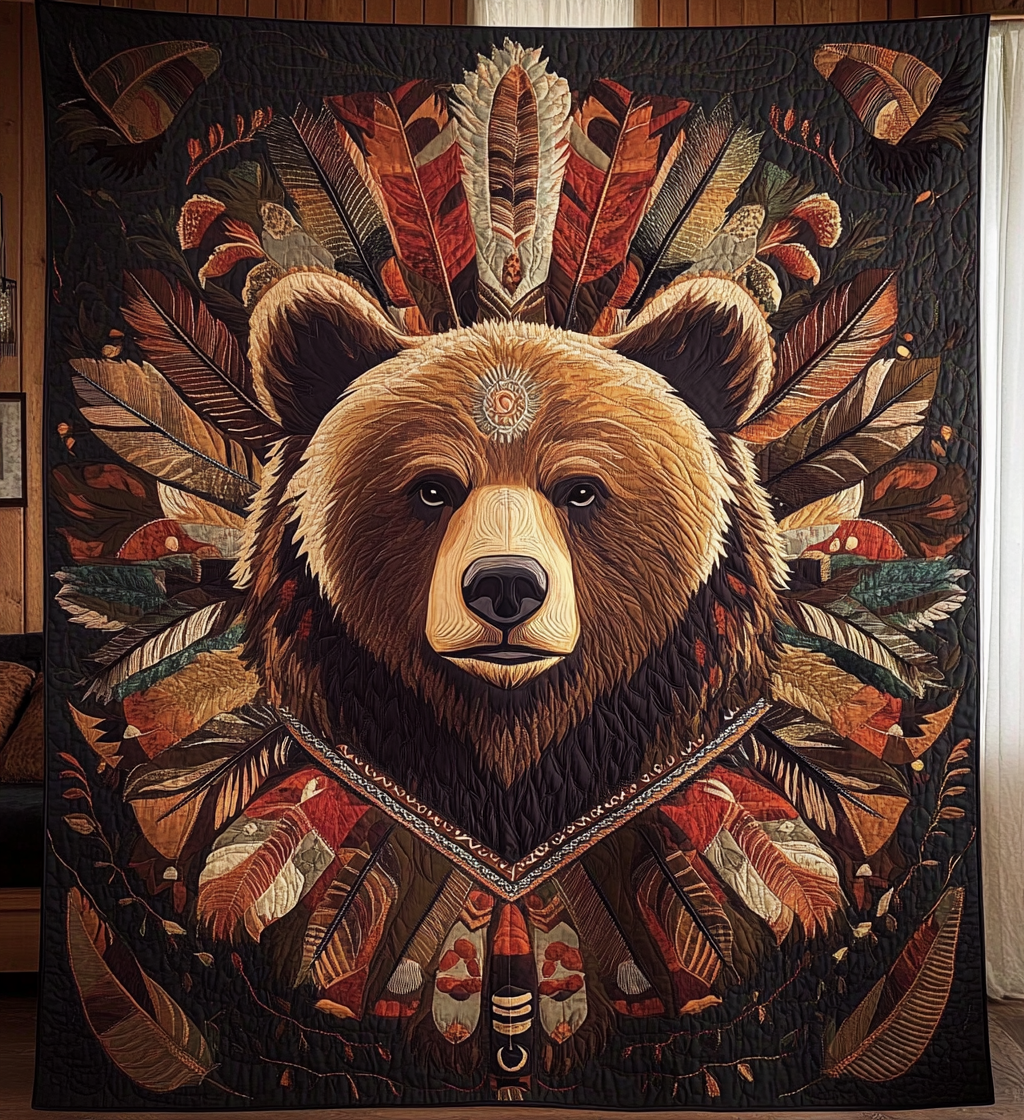 Native Bear Strength Quilted Blanket - Throw (55" x 60")