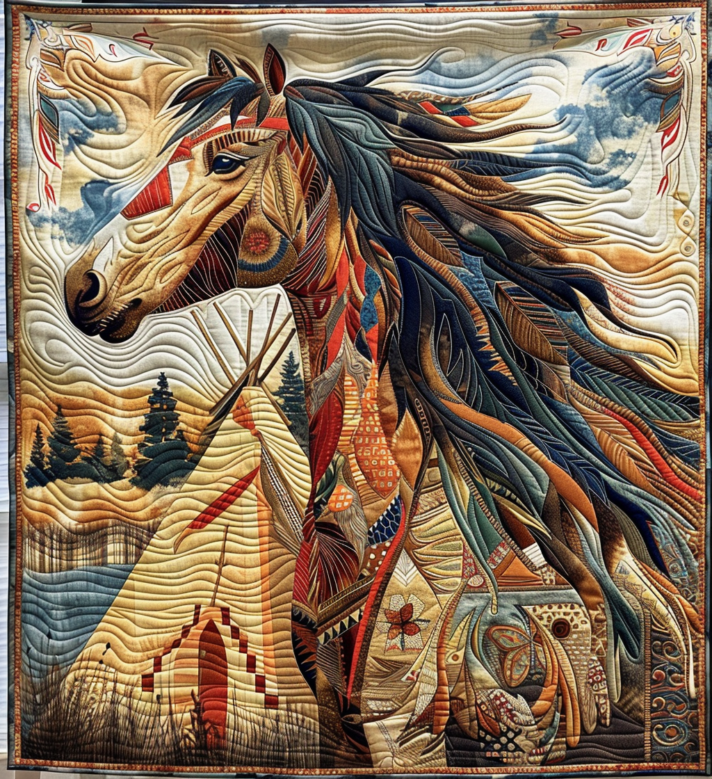 Native Gallop Quilted Blanket - Throw (55" x 60")