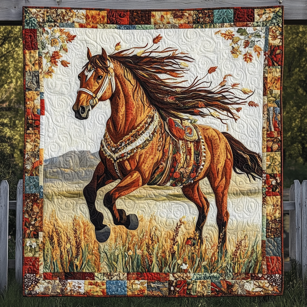 Native Horse Gallop Quilted Blanket - Throw (55" x 60")