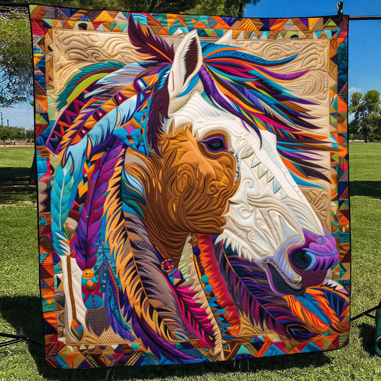 Native Horse Horizon Quilted Blanket - Throw (55" x 60")