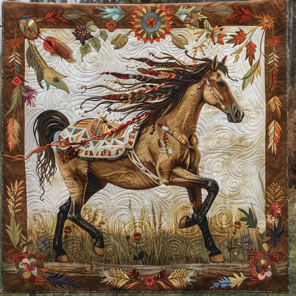 Native Horse Serenade Quilted Blanket - Throw (55" x 60")