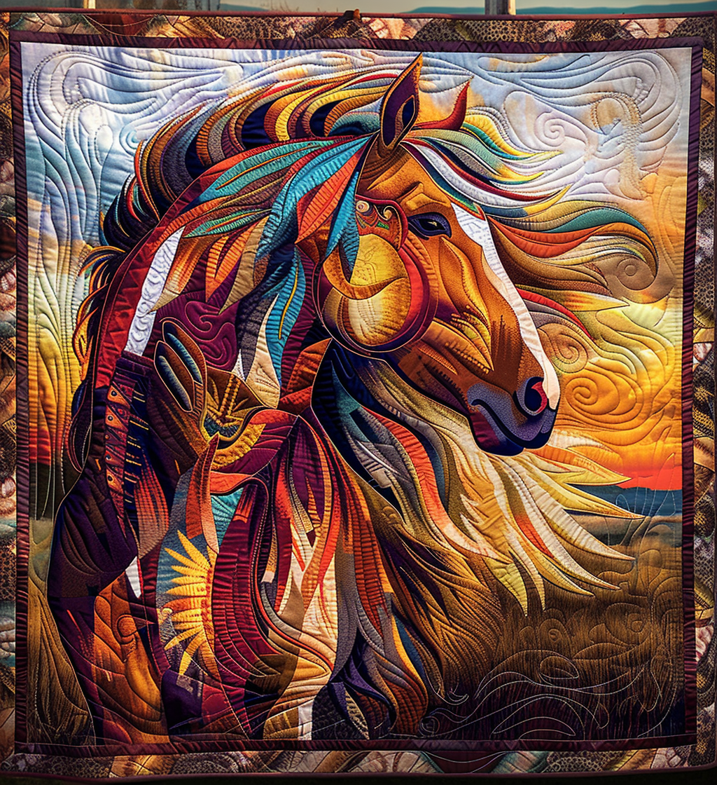 Native Horse Strenght Quilted Blanket - Throw (55" x 60")