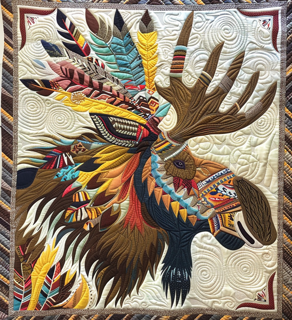 Native Moose Quilted Blanket - Throw (55" x 60")