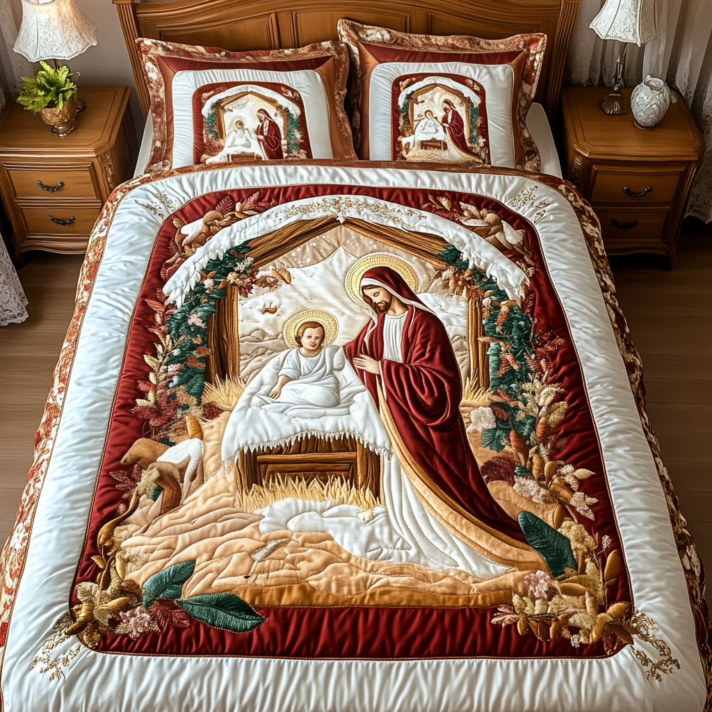 Nativity Dreams 3-Piece Quilted Bedding Set - Single (59" x 70")
