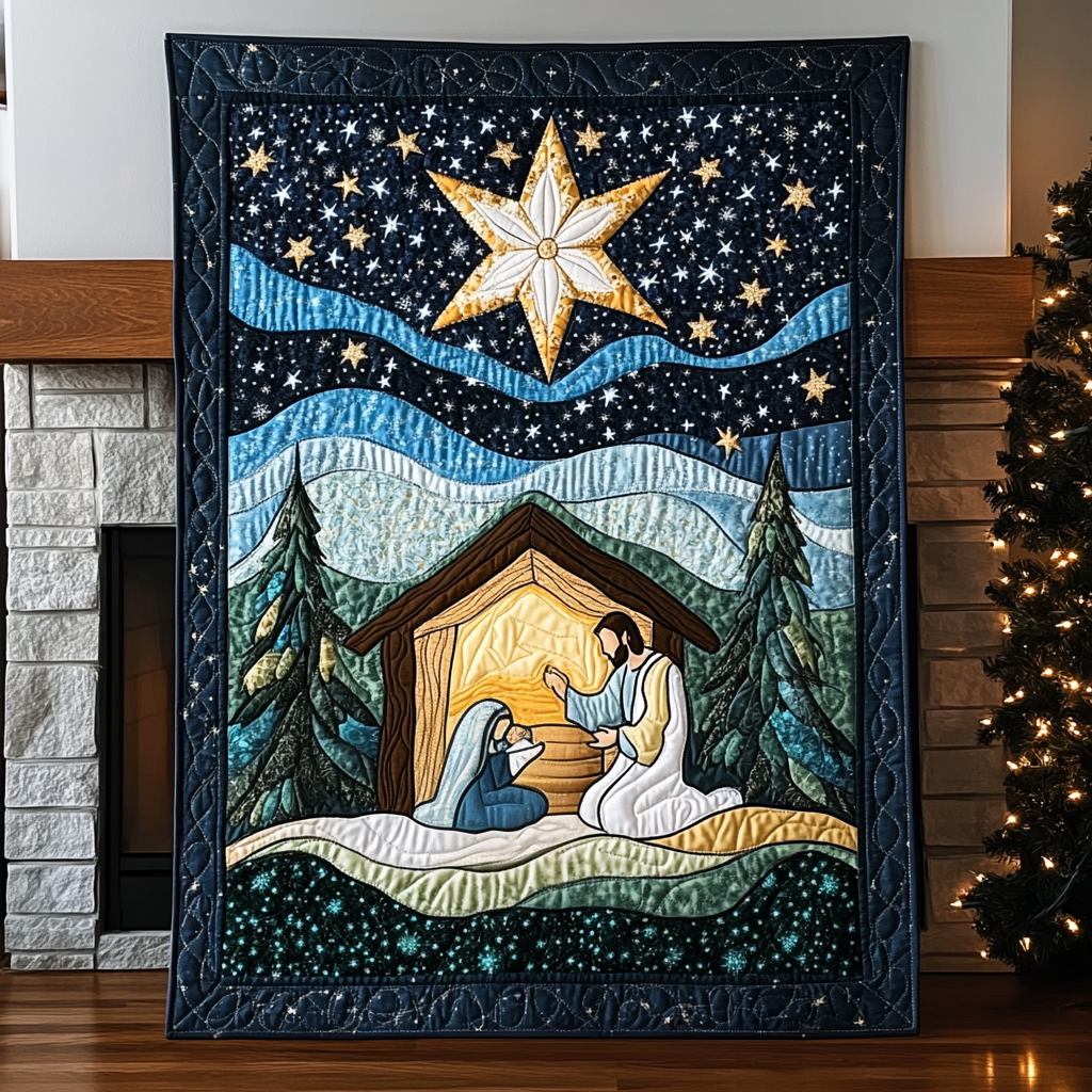 Nativity Night Quilted Blanket - Throw (55" x 60")