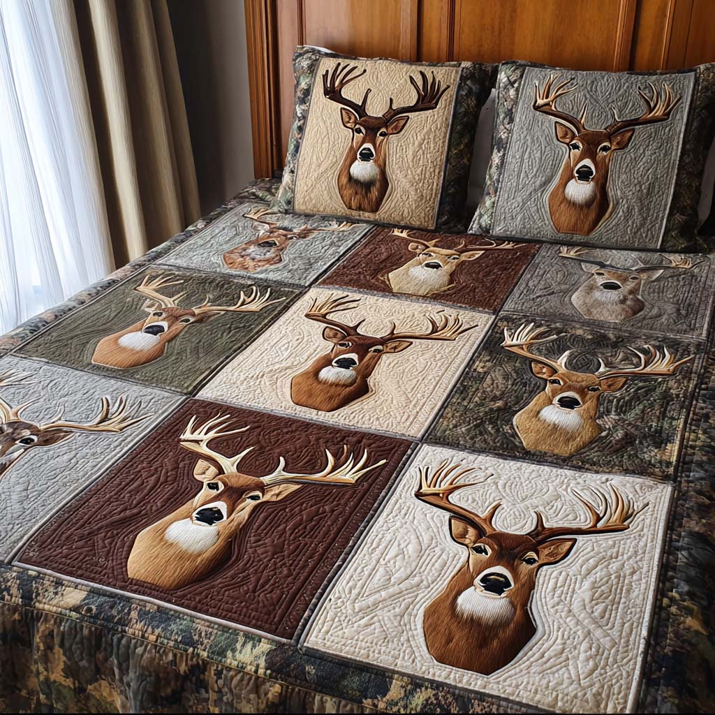 Nature Buck 3-Piece Quilted Bedding Set - Single (59" x 70")