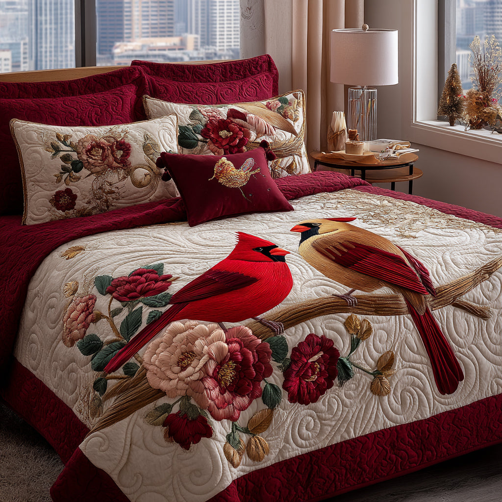 Nature Cardinals 3-Piece Quilted Bedding Set - Single (59" x 70")