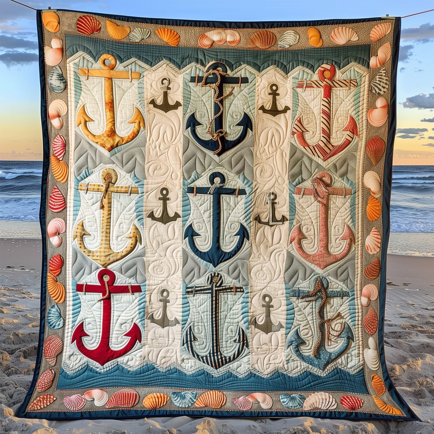 Nautical Anchors Quilted Blanket - Throw (55" x 60")