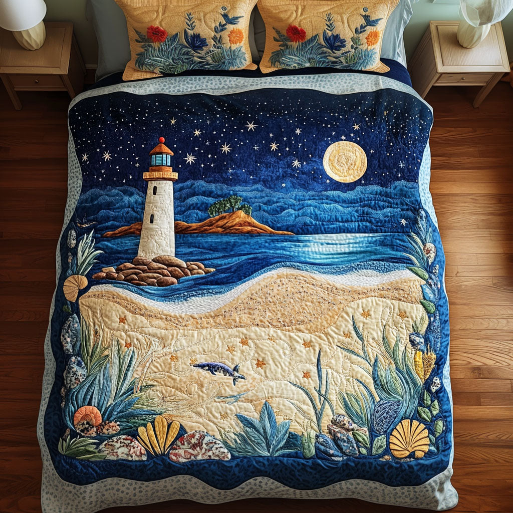 Night Lighthouse 3-Piece Quilted Bedding Set - Single (59" x 70")