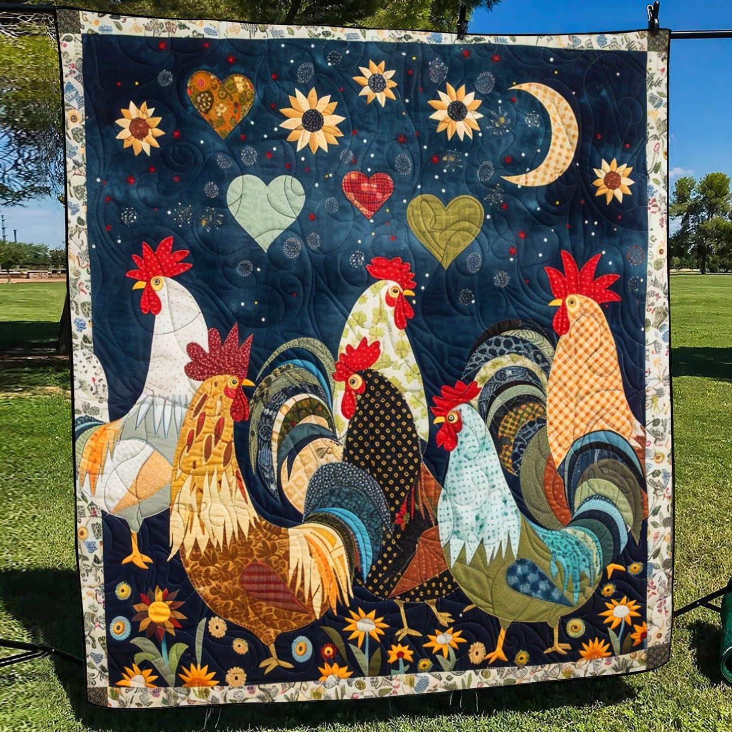 Night Roosters Quilted Blanket - Throw (55" x 60")