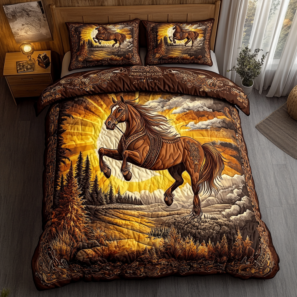 Noble Stallion 3-Piece Quilted Bedding Set - Single (59" x 70")