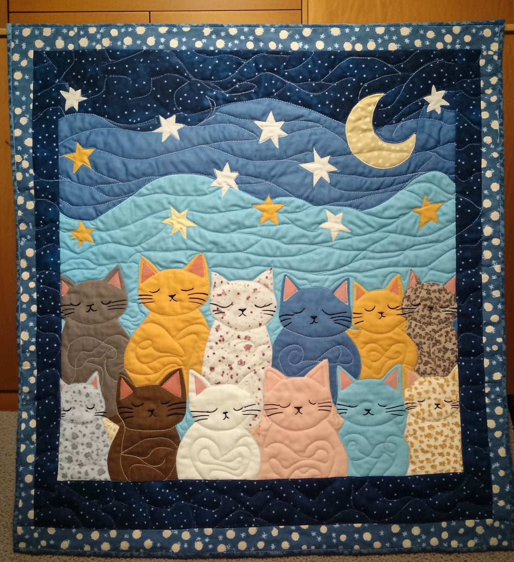 Nocturnal Cat Bliss Quilted Blanket - Throw (55" x 60")
