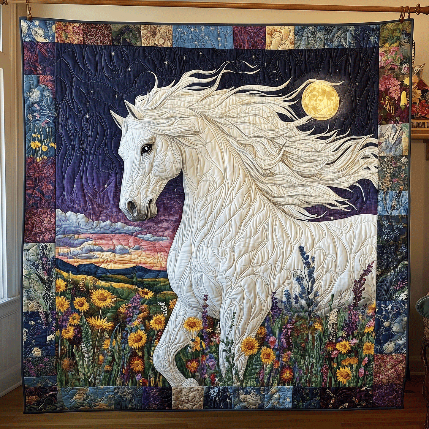 Nocturnal Equine Art Quilt Hanging - Baby (30" x 40")