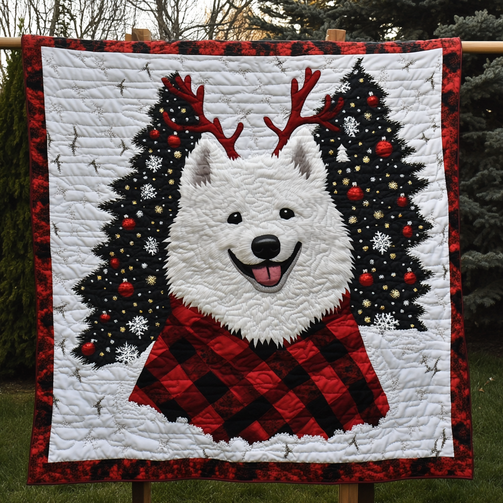 Noel Night With Samoyed Quilted Blanket - Throw (55" x 60")