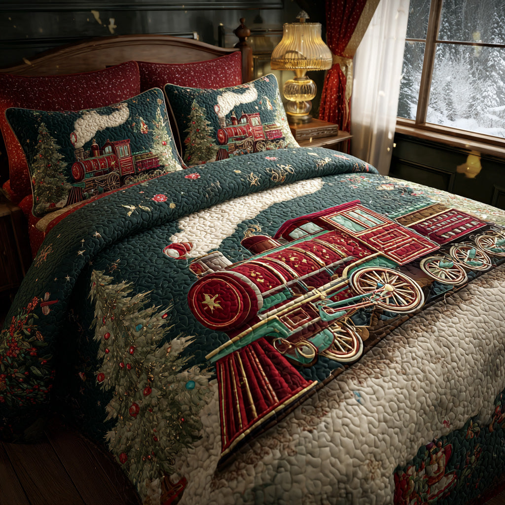 Noel Train 3-Piece Quilted Bedding Set - Single (59" x 70")