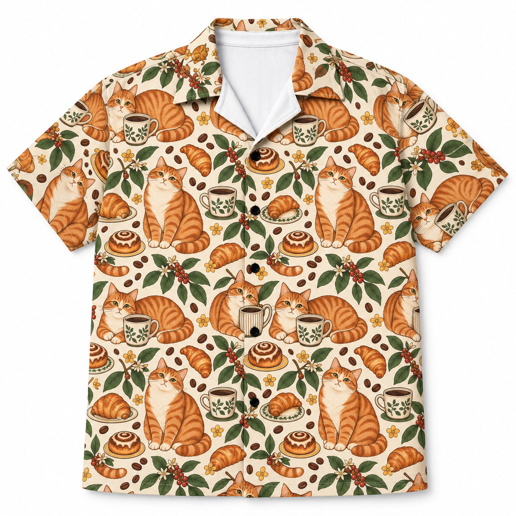 Orange Tabby Coffeehouse Morning Hawaïshirt