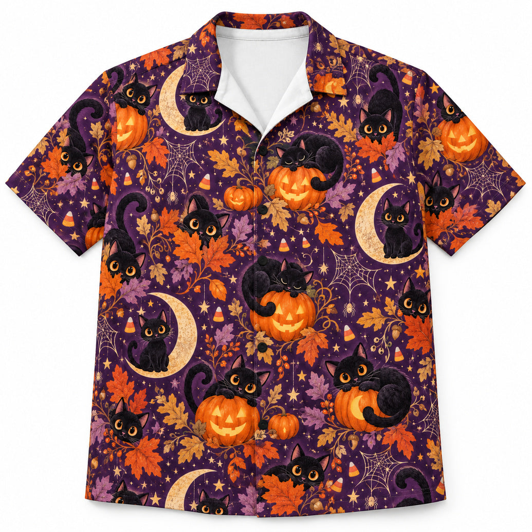 Black Cat Pumpkin Moon Parade Hawaïshirt