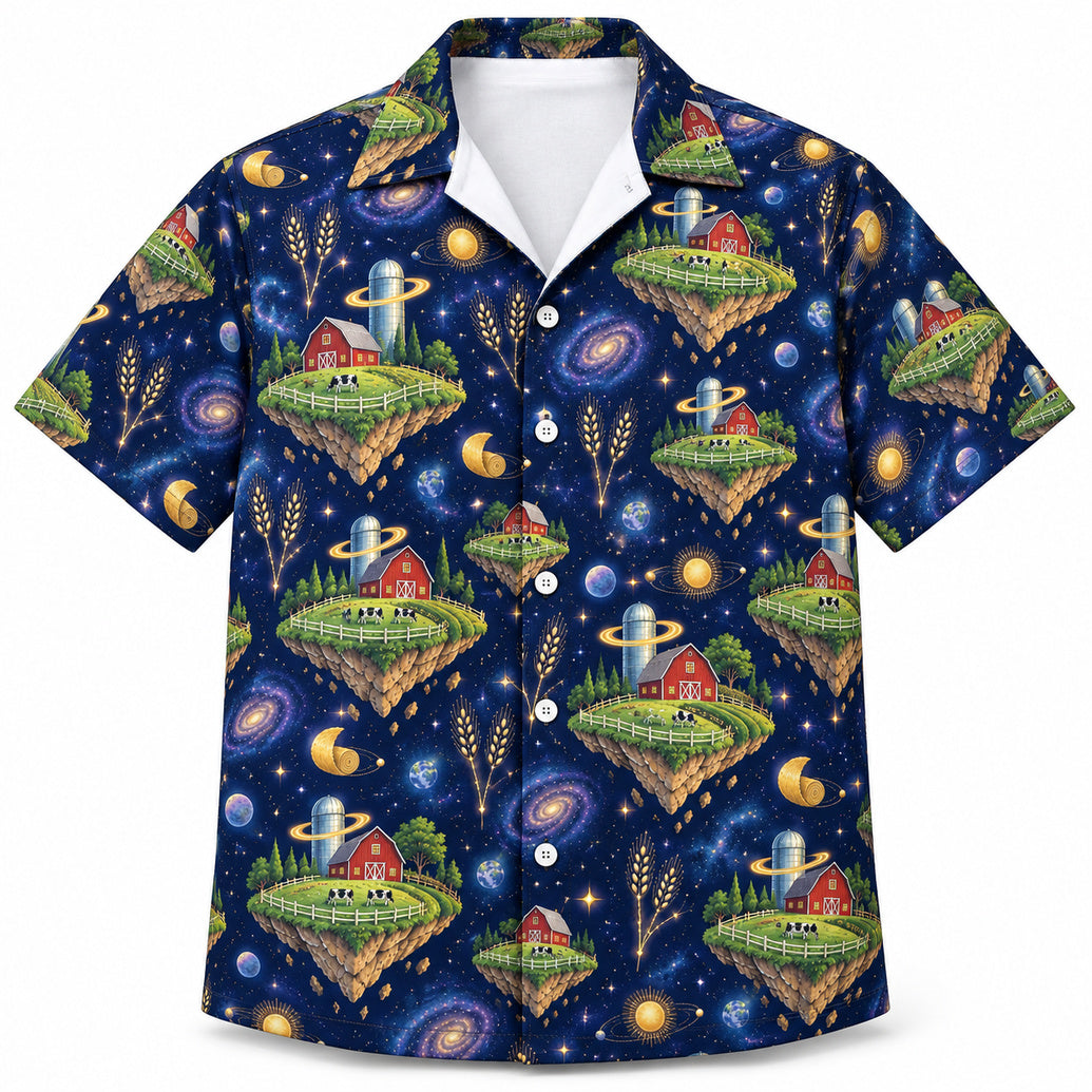 Orbiting Red Barns Hawaiian Shirt
