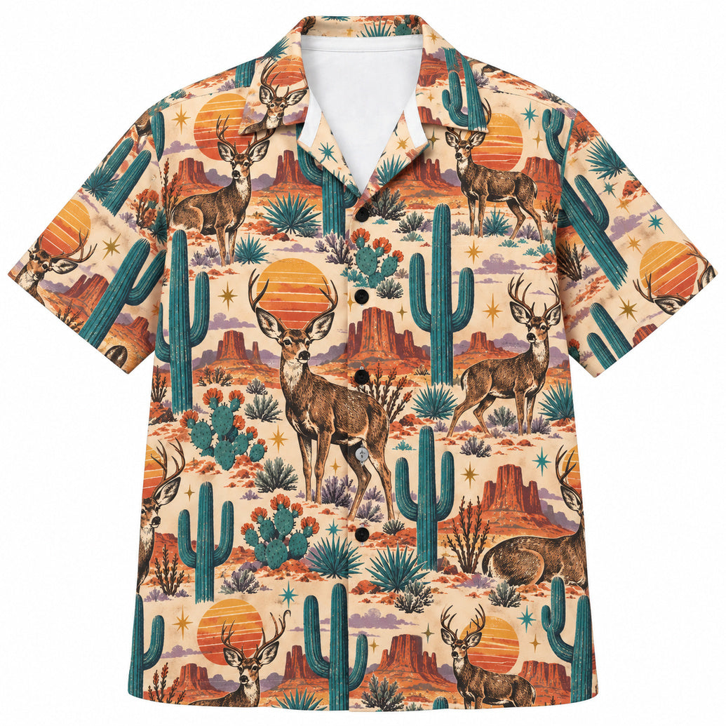 Saguaro Mule Deer Sundown Hawaiian Shirt