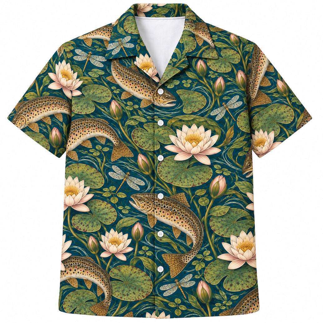 Lilywater Brown Trout Salon Hawaiian Shirt