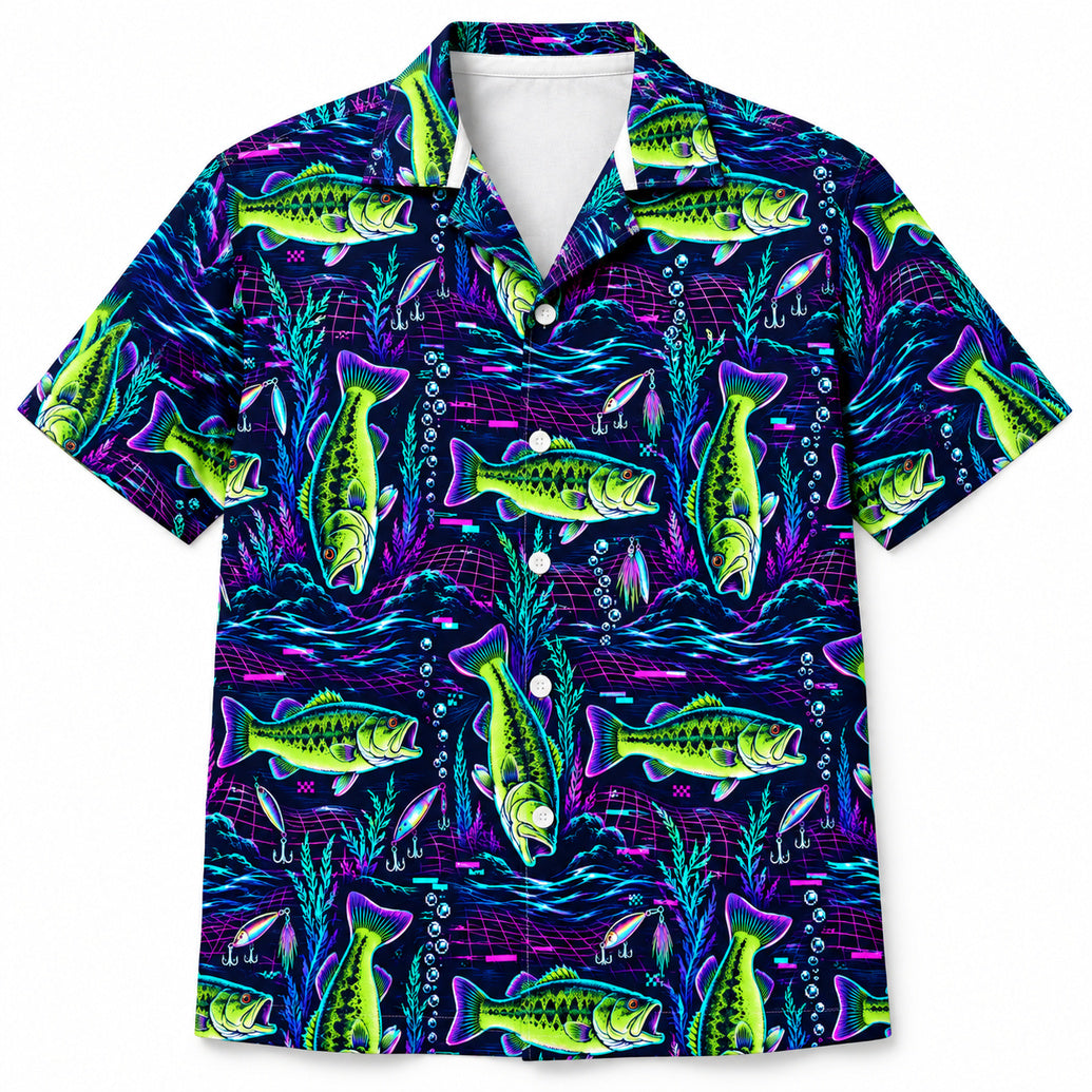 Neon Bass Grid After Dark Hawaiian Shirt
