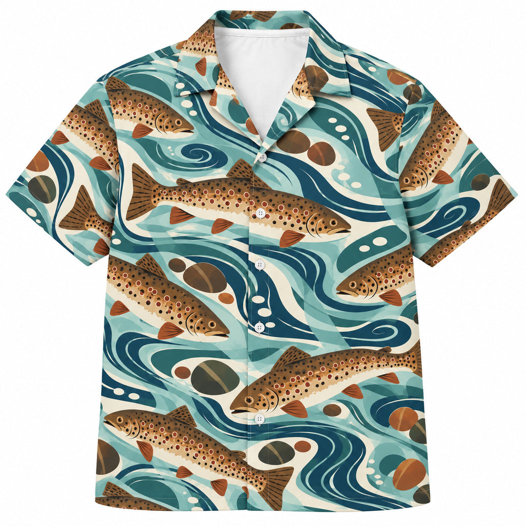 Brown Trout Liquid Contours Hawaiian Shirt