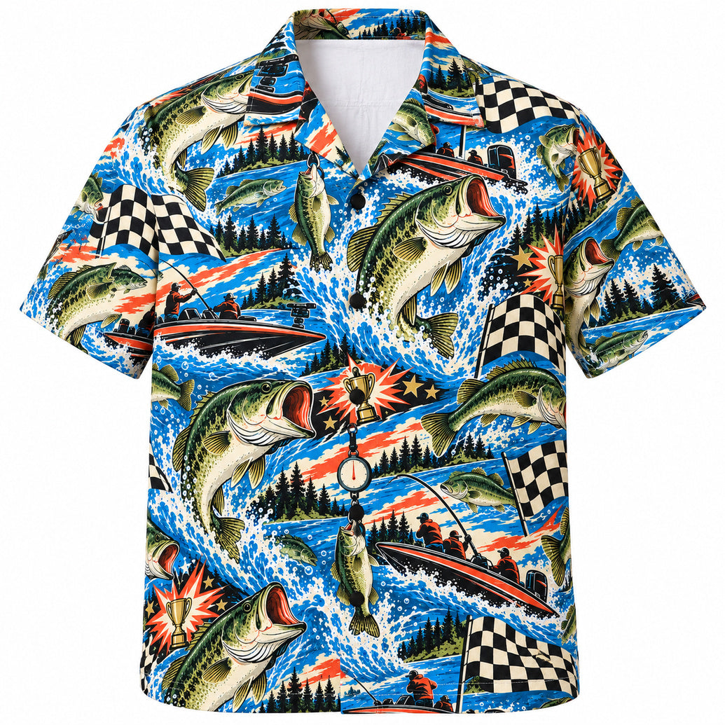 Checkered Bass Weigh-In Rally Hawaiian Shirt