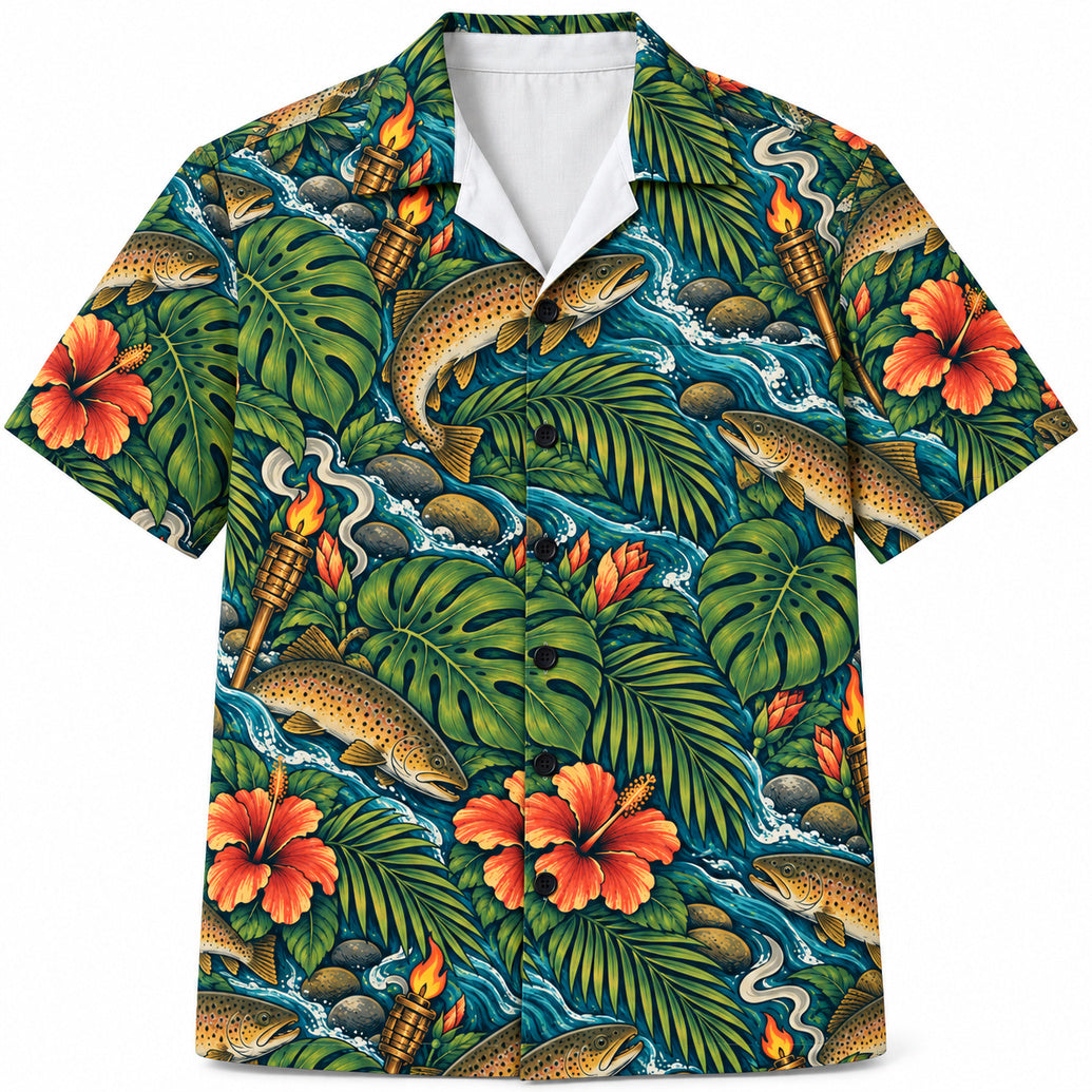 Tiki Tributary Brown Trout Hawaiian Shirt