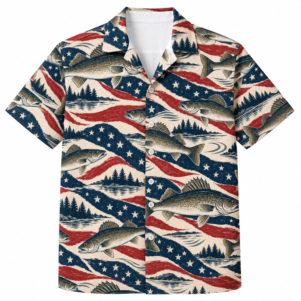 Stars & Fins Walleye Field Hawaiian Shirt