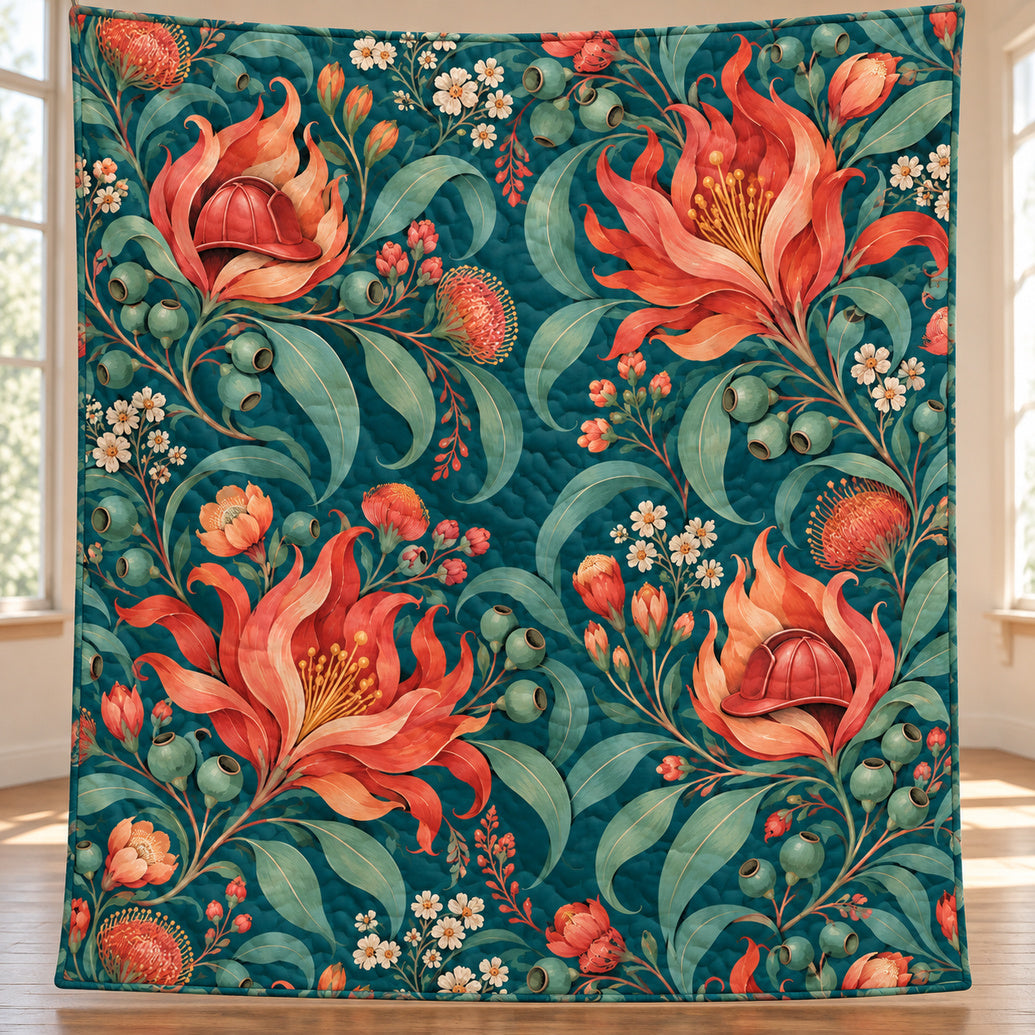 Teal Ember Herbarium Quilt Blanket