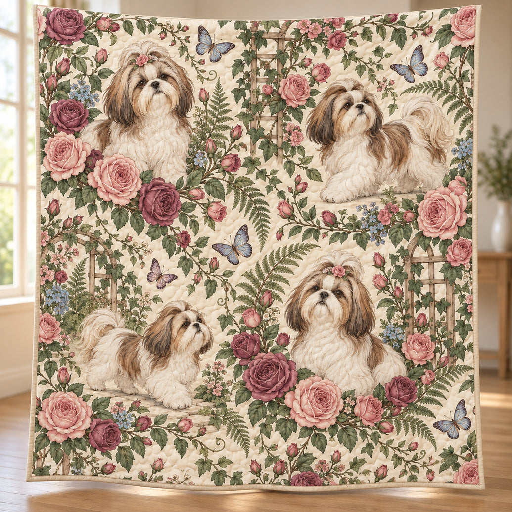Shih Tzu Rosewing Conservatory Quilt Blanket