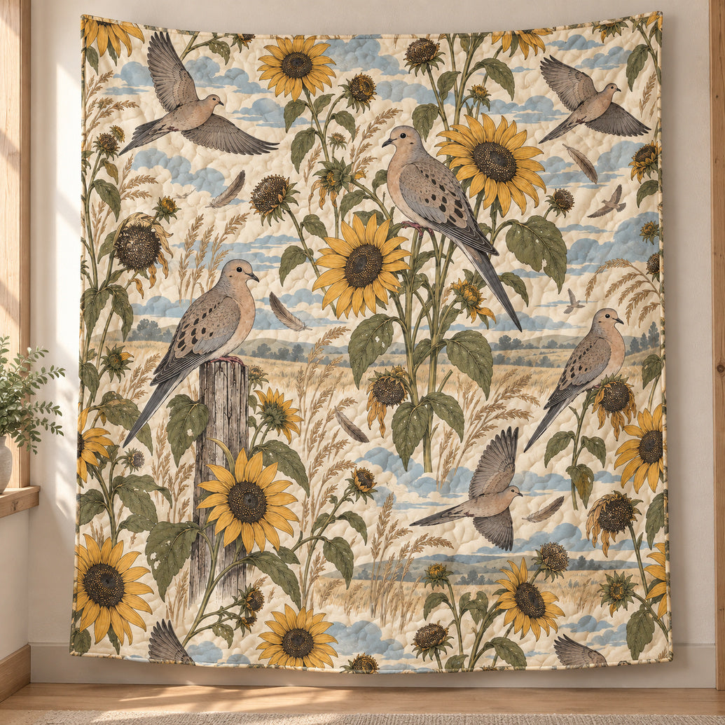 Prairie Sunflower Dove Mosaic Quilt Blanket