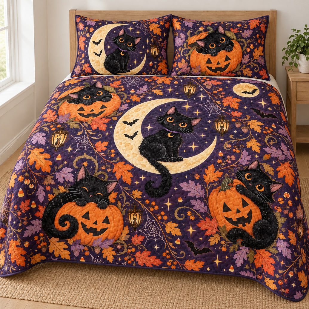 Black Cat Pumpkin Moon Parade Bedding Set