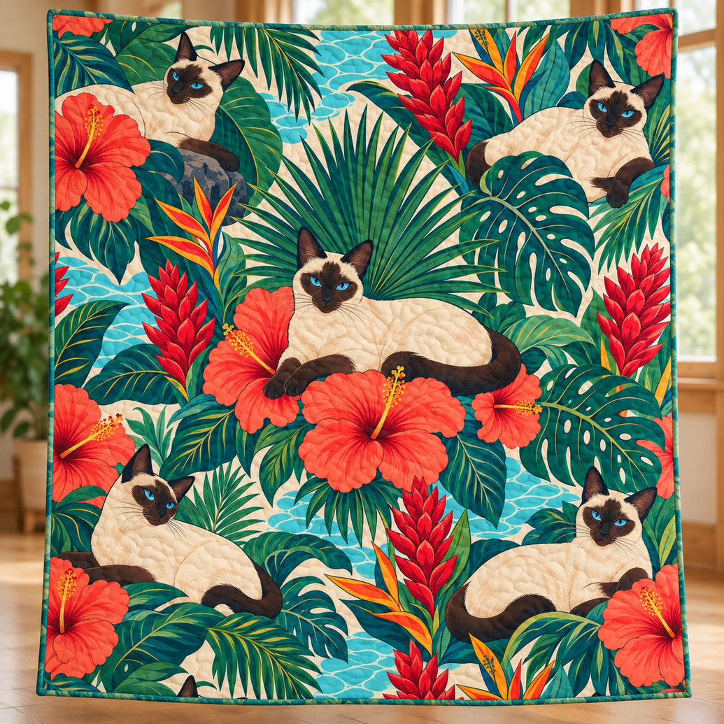 Siamese Hibiscus Lagoon Quilt Blanket