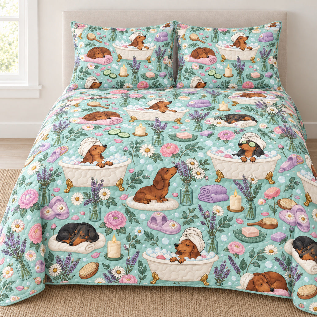 Dachshund Botanical Bath Day Bedding Set
