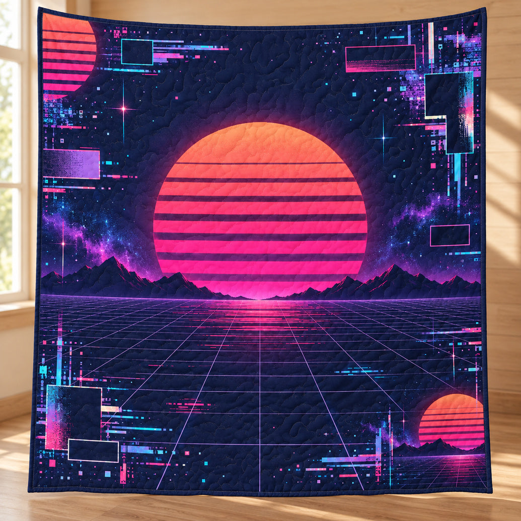 Neon Error Horizon Quilt Blanket
