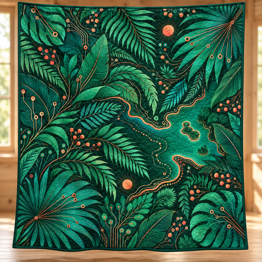 Palm Trace Circuit Canopy Quilt Blanket