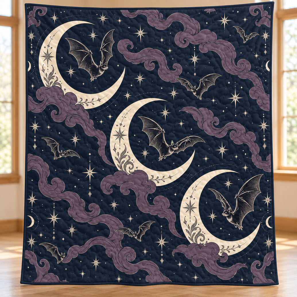 Moonlit Bat Cartouche Quilt Blanket