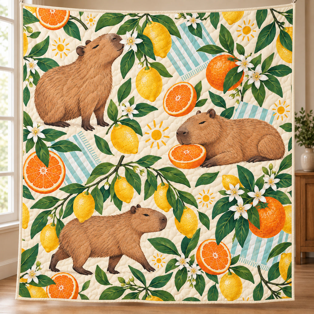 Citrus Grove Capybaras Quilt Blanket